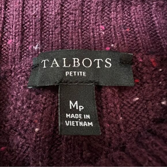 Talbots Petite Cable Knit Pima Cotton Turtleneck Sweater Burgundy Size Mp - Picture 3 of 4